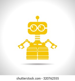 Vector flat color retro robot toy icon  on white background 
