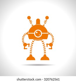 Vector flat color retro robot toy icon  on white background 