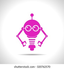 Vector flat color retro robot toy icon  on white background 