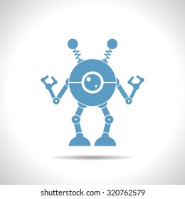 Vector flat color retro robot toy icon  on white background 