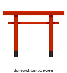 Vector Flat Color Shinto Icon - Japanese Red Torii Gate