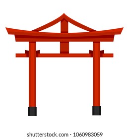 Vector Flat Color Shinto Icon - Japanese Red Torii Gate