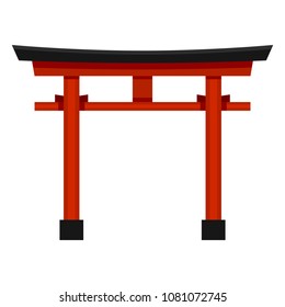 Vector Flat Color Shinto Icon - Japanese Red Torii Gate