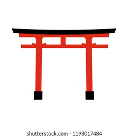 Vector Flat Color Shinto Icon - Japanese Red Torii Gate