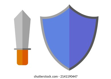 Vector Flat Color Sword and Shield, Illustration for Protection
