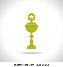 Vector flat color trophy goblet icon  on white background . Winner award 