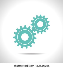 Vector flat color two cogwheels icon  on white background 