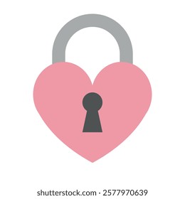 Vector flat colored heart lock isolated on white background