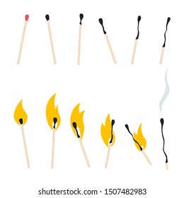 Vector flat colored set of burning matches