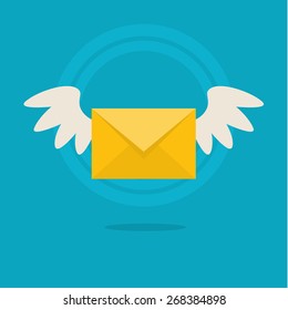 Vector flat colorful icon with fly letter or Short Message Service SMS. Messaging concept