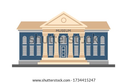 Vector flat colorful illustration exterior of museum building with title and columns isolated on white background. City architecture public government building. Art museum of modern painting