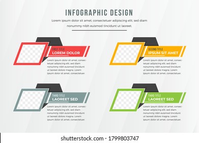 Vector Flat Colorful Infographic Typographic Timeline Report Template With The Biggest Milestones, Photos, Years And Description. Landscape View. 