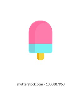 vector flat  colorful stylish icon of delicious cold can on wood stick, eps 10  isolated on white, printable sticker, tasty pink ice cream