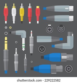 vector flat colors various audio connectors and inputs set