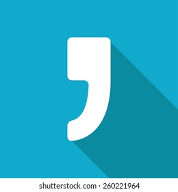 Vector flat comma icon isolated on blue. Eps10 