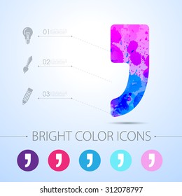 Vector flat comma icon isolated on dark. with infographic elements 