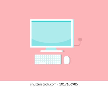 Vector flat computer work on pink background