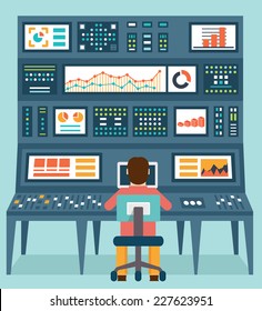 Vector flat concept of analytics information and data handling - vector illustration