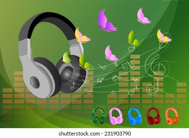 Vector flat concept - headphones and musical note