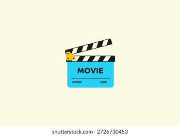 Vector Flat Concept Ilustración vectorial plana de una película azul Clapperboard con rayas blancas y negras.