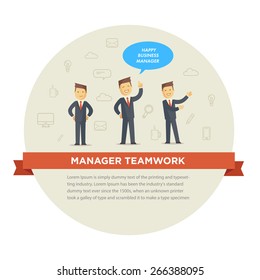 Vector flat concept of manager teamwork. Vector illustration