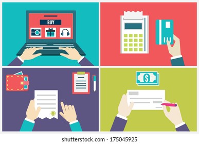 Vector flat concept of process order and delivery. Infographic of internet marketing and e-commerce - vector illustration