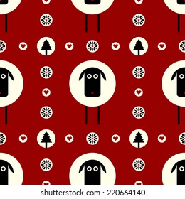 Vector flat concept of  seamless pattern design. Seamless background with Sheep, Christmas Tree, Snowflake. Endless Design elements for wallpaper, wrapping paper, blank, textile etc.