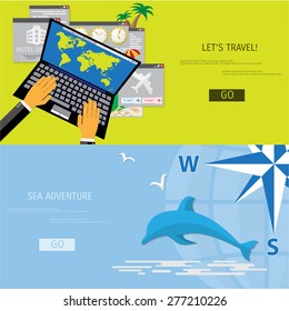 Vector flat concept of World travel and tourism. Holidays and vacation. Concepts for web banners and promotional materials.
