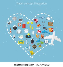 Vector flat concept of World travel and tourism. Holidays and vacation. Concepts for web banners and promotional materials.