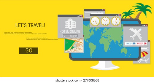 Vector flat concept of World travel and tourism. Holidays and vacation. Concepts for web banners and promotional materials.