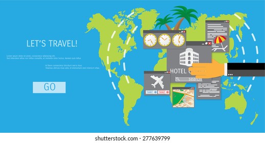 Vector flat concept of World travel and tourism. Holidays and vacation. Concepts for web banners and promotional materials.