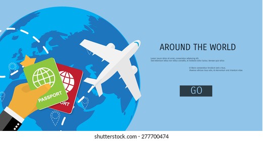 Vector flat concept of World travel and tourism. Holidays and vacation. Concepts for web banners and promotional materials.