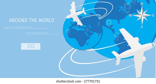 Vector flat concept of World travel and tourism. Holidays and vacation. Concepts for web banners and promotional materials.