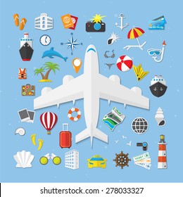 Vector flat concept of World travel and tourism. Holidays and vacation. Concepts for web banners and promotional materials.