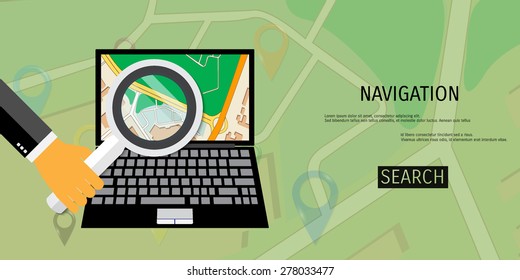 Vector flat concept of World travel and tourism. Navigation. Location search. Concepts for web banners and promotional materials.