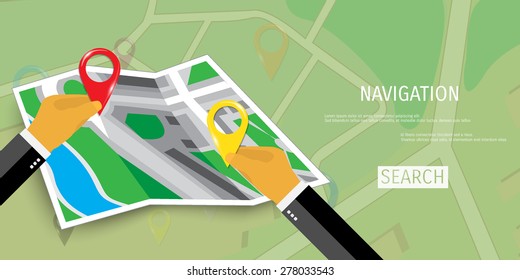 Vector flat concept of World travel and tourism. Navigation. Location search. Concepts for web banners and promotional materials.