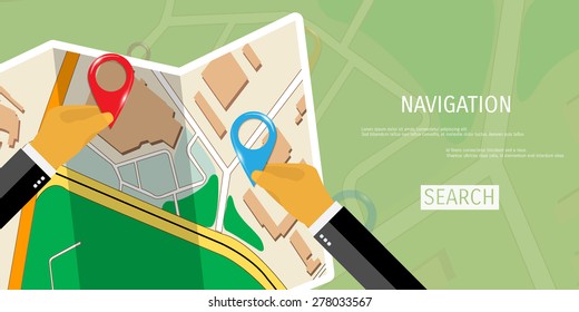 Vector flat concept of World travel and tourism. Navigation. Location search. Concepts for web banners and promotional materials.