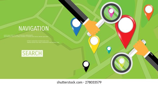 Vector flat concept of World travel and tourism. Navigation. Location search. Concepts for web banners and promotional materials.