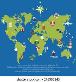 Vector flat concept of World travel and tourism. Holidays and vacation. Concepts for web banners and promotional materials.