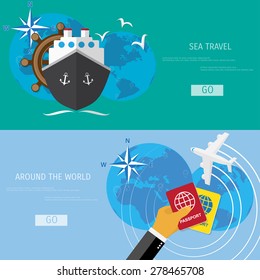 Vector flat concept of World travel and tourism. Holidays and vacation. Concepts for web banners and promotional materials.