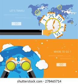 Vector flat concept of World travel and tourism. Holidays and vacation. Concepts for web banners and promotional materials.