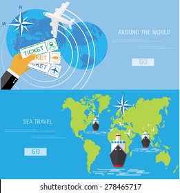 Vector flat concept of World travel and tourism. Holidays and vacation. Concepts for web banners and promotional materials.