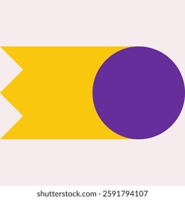 Vector flat concept with yellow fire before purple sphere. Shining Ball - symbol of speed, fast motion to victory in world football championship. Minimalistic design, clipart sport collection