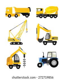 Vector Flat Construction Cars Icon Set