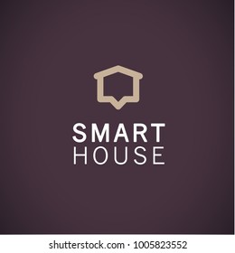 Vector flat construction company brand design template. Building, business company and architect bureau insignia, logo illustration isolated on dark background. Line art.