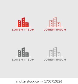 Vector flat construction company brand design templates collection. Building, Red and black logo illustration isolated on white background. Line art.