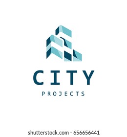 Vector flat construction company brand design template. Building company and architect bureau insignia, logo illustration isolated on white background. 
