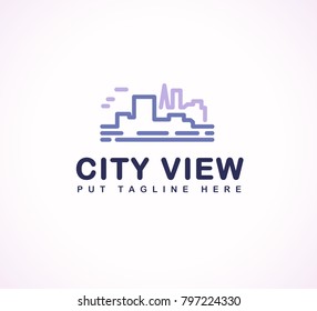 Vector flat construction company brand design template. Building, business company and architect bureau insignia, logo illustration isolated on white background. Line art.