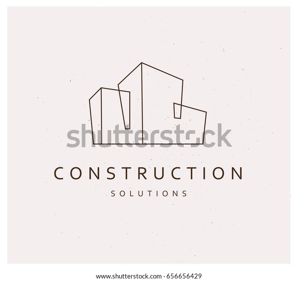 ベクターフラット建設会社のブランドデザインテンプレート 白い背景に建築会社と建築家の記号 ロゴイラスト 線画 のベクター画像素材 ロイヤリティフリー