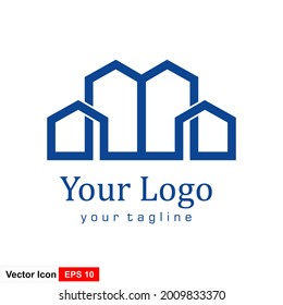 Logo-Design der Vektorflachbaufirma. Architektenfirma, Logo-Illustration einzeln auf weißem Hintergrund. Line Art.